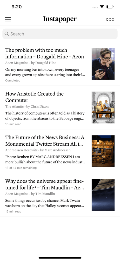 Instapaper screenshot 1