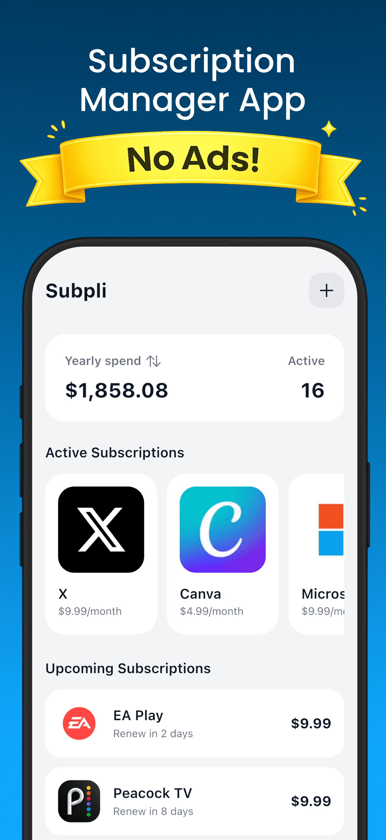 Subscription Manager - Subpli screenshot 1