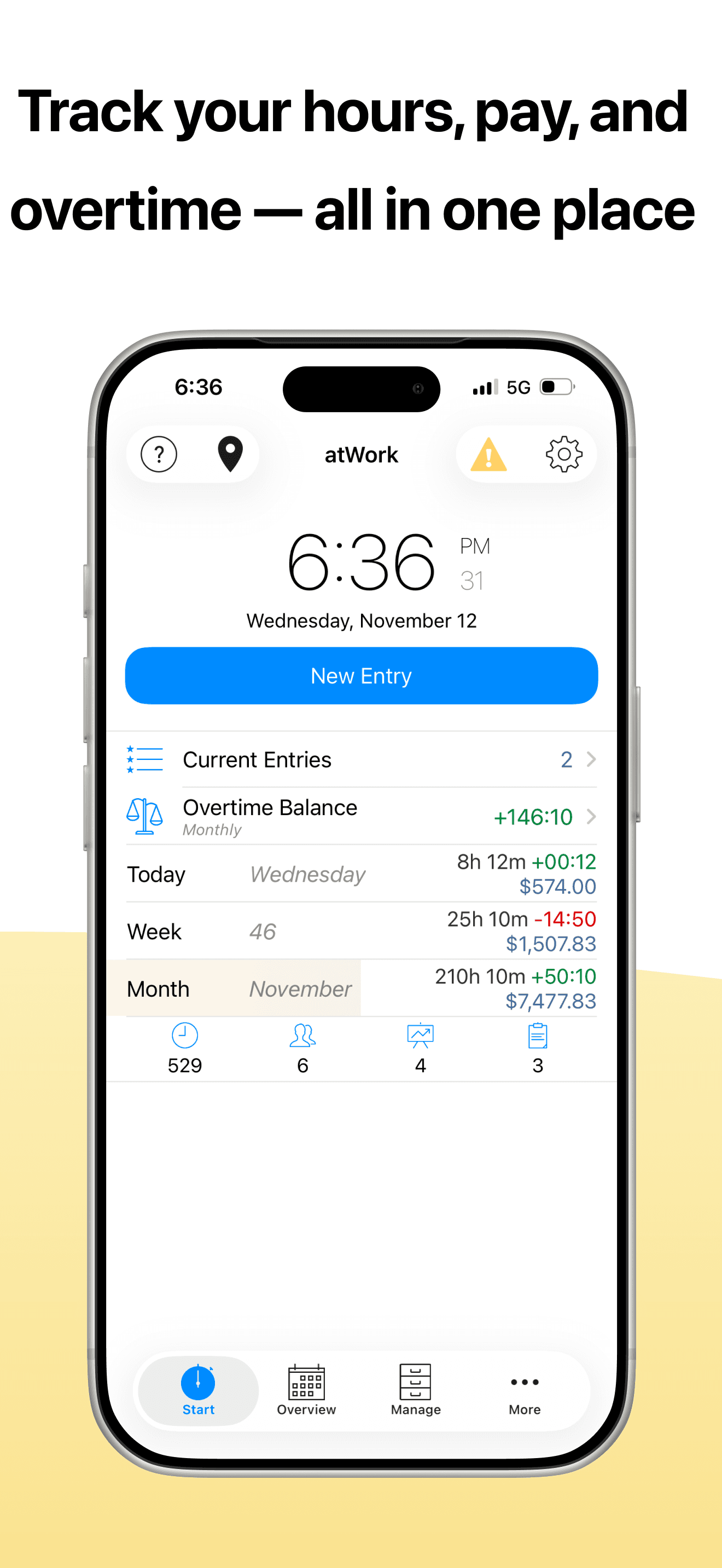 atWork Hours & Pay Tracker screenshot 1